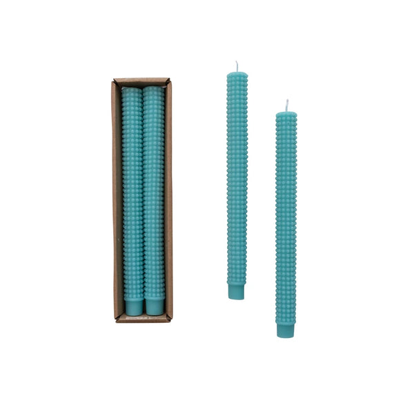 Hobnail Taper Candle Set of 2 Cyan