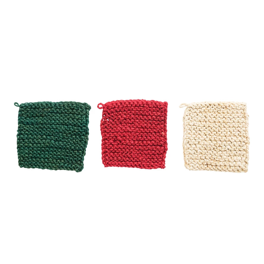 8 Square Jute Crocheted Pot Holder, Natural