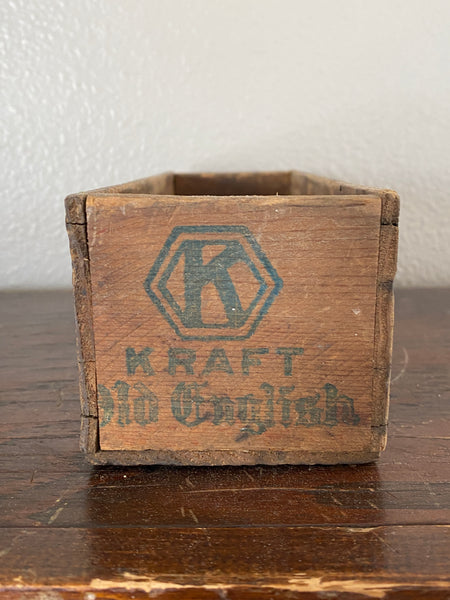 Antique Kraft wooden cheese box side view