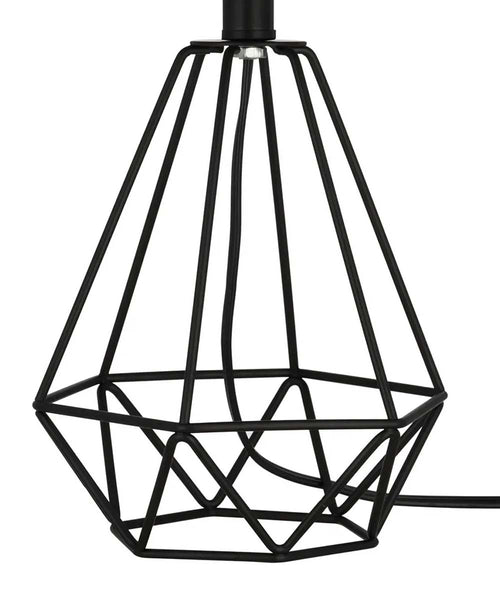 Catalina 18"H Metal Geometric Cage Matte Black Finish Table Lamp with White Linen Drum Shade base view