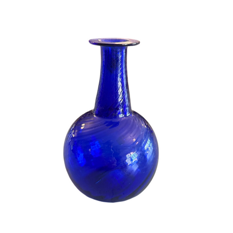 Cobalt Blue Twist Neck Glass Vase Vintage Mid Century Bud Vase Shelf Mantle Decor
