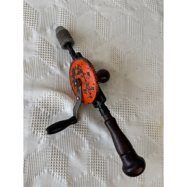 Stanley No. 624 Vintage Eggbeater Hand Drill Wooden Handle Steel Gears and Chuck