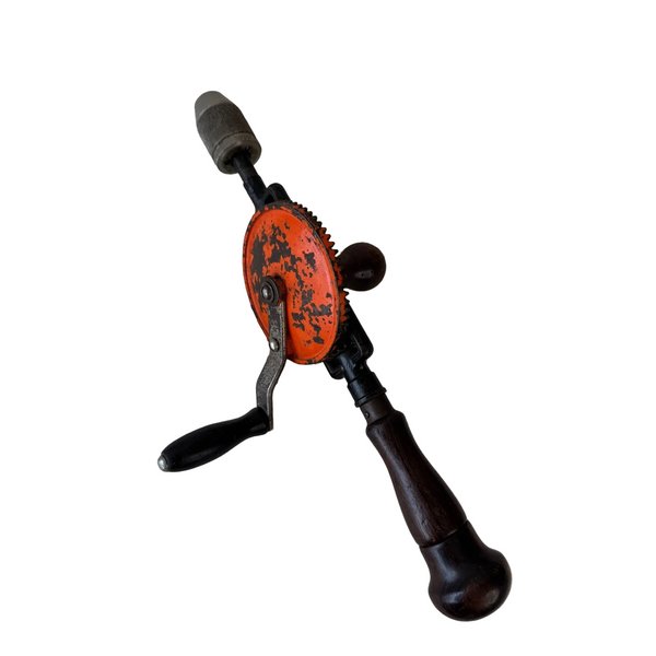 Stanley No. 624 Vintage Eggbeater Hand Drill Wooden Handle Steel Gears and Chuck