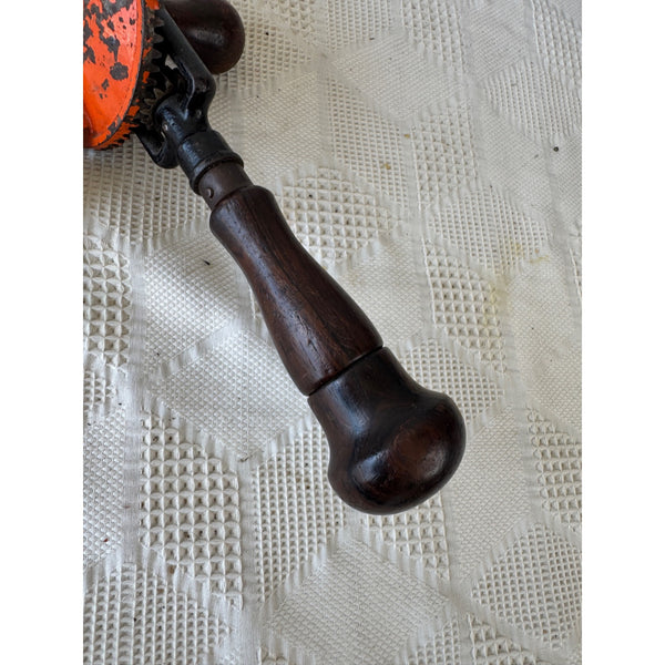 Stanley No. 624 Vintage Eggbeater Hand Drill Wooden Handle Steel Gears and Chuck