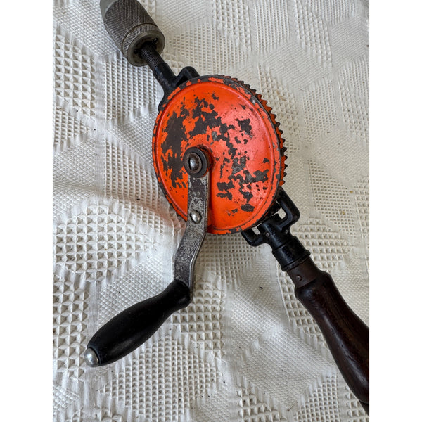 Stanley No. 624 Vintage Eggbeater Hand Drill Wooden Handle Steel Gears and Chuck