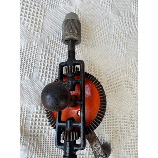 Stanley No. 624 Vintage Eggbeater Hand Drill Wooden Handle Steel Gears and Chuck