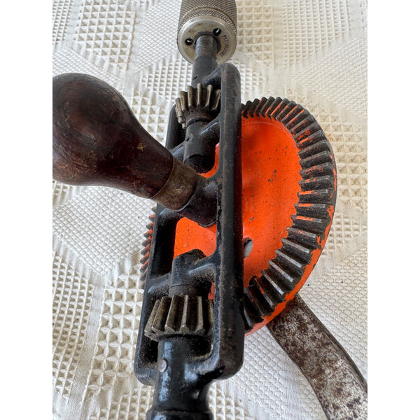 Stanley No. 624 Vintage Eggbeater Hand Drill Wooden Handle Steel Gears and Chuck