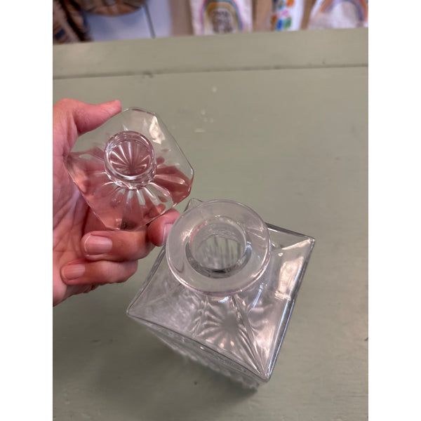 Vintage Crystal Whiskey Decanter Geometric Cut Glass Barware