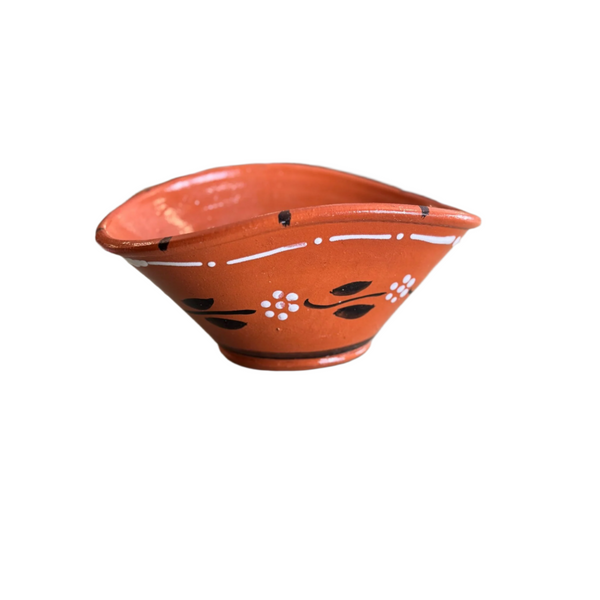 Hand Painted Terracotta Bowl With Floral Design & Wavy Rim Portugal 
