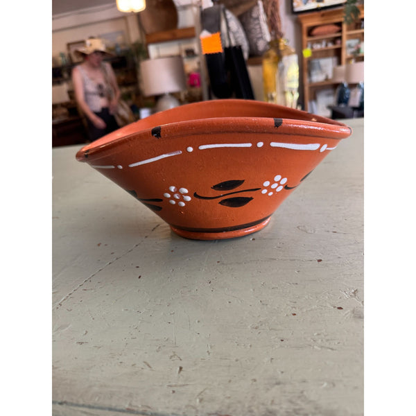 Hand Painted Terracotta Bowl With Floral Design