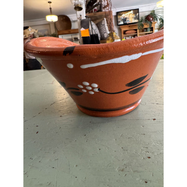 Hand Painted Terracotta Bowl With Floral Design