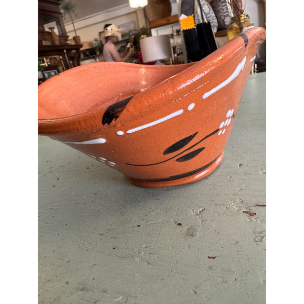 Hand Painted Terracotta Bowl With Floral Design