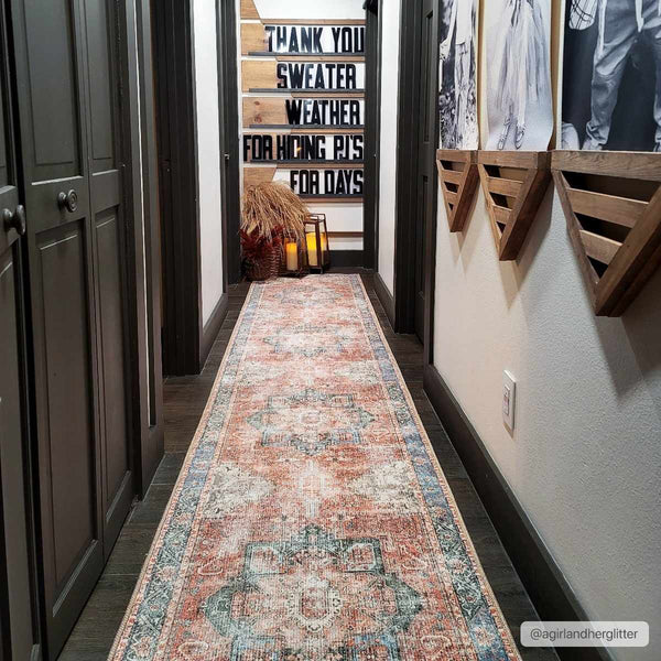 Rosman Distressed Washable Rug long hallway runner