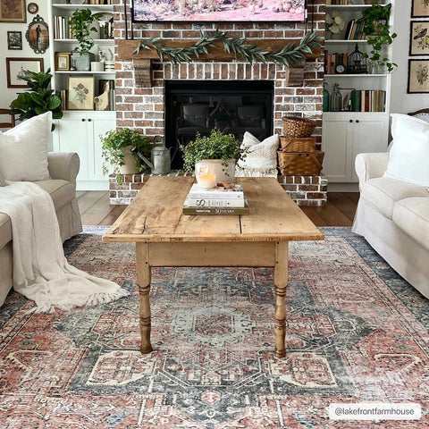 Rosman Distressed Washable Rug in traditional room