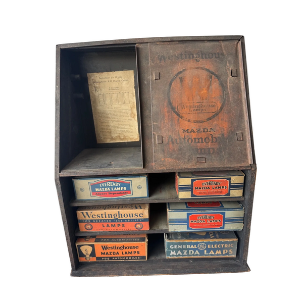 Vintage Westinghouse Mazda Automobile Lamp Display Cabinet With Original Boxes