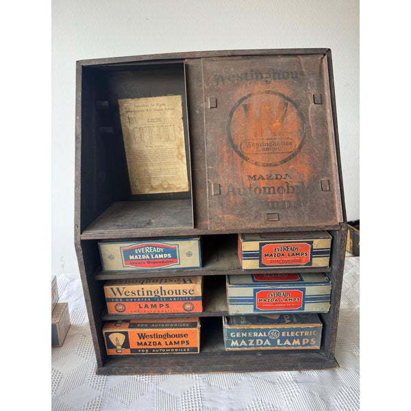 Vintage Westinghouse Mazda Automobile Lamp Display Cabinet With Original Boxes