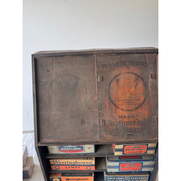 Vintage Westinghouse Mazda Automobile Lamp Display Cabinet With Original Boxes