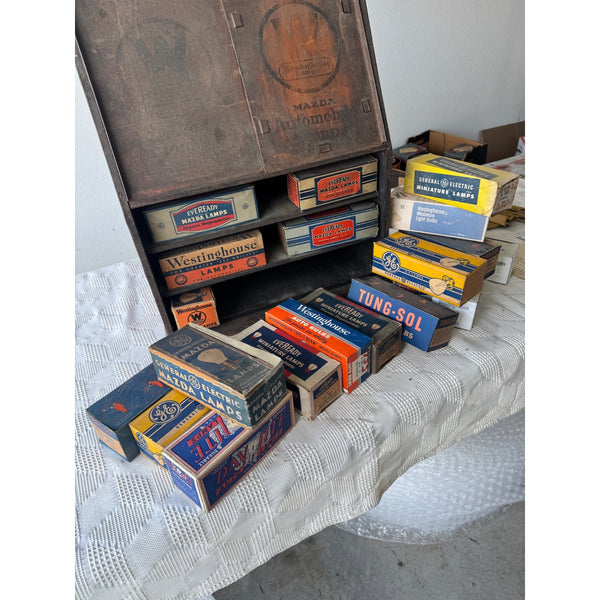 Vintage Westinghouse Mazda Automobile Lamp Display Cabinet With Original Boxes