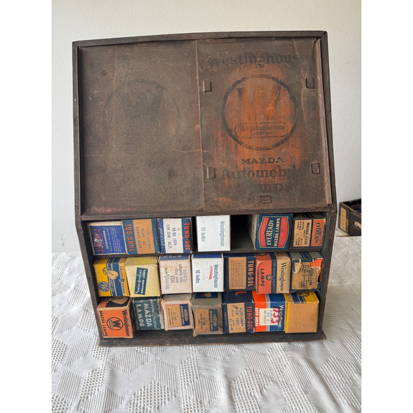 Vintage Westinghouse Mazda Automobile Lamp Display Cabinet With Original Boxes