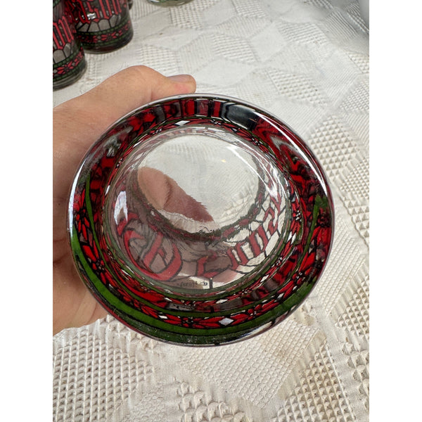 Vintage Houze Seasons Greetings Tumbler Glass w Stained Glass Holiday Style