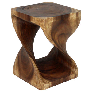 Wood Twist End Table 15 x 15 x 20 inch High Walnut Oil