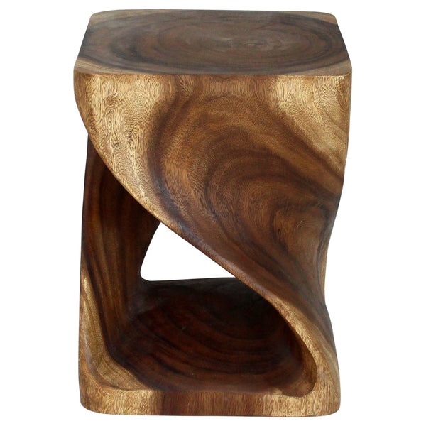 Wood Twist End Table 15 x 15 x 20 inch High Walnut Oil solid wood grain