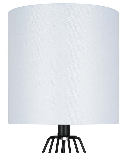 Catalina 18"H Metal Geometric Cage Matte Black Finish Table Lamp with White Linen Drum Shade shade view