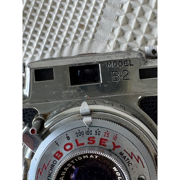 Bolsey Model B2 35mm Camera Wollensak Anastigmat 44mm f/3.2 Lens & Leather Case