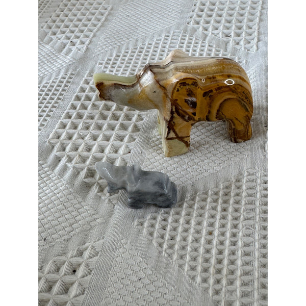 Hand Carved Banded Onyx Elephants Pair of Figurines Natural Stone Decor Set
