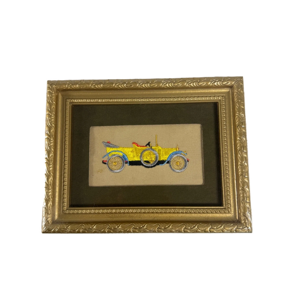 Hand Embroidered Vintage Car Art 1914 Stutz Bearcat Needle Painters Guild 1969