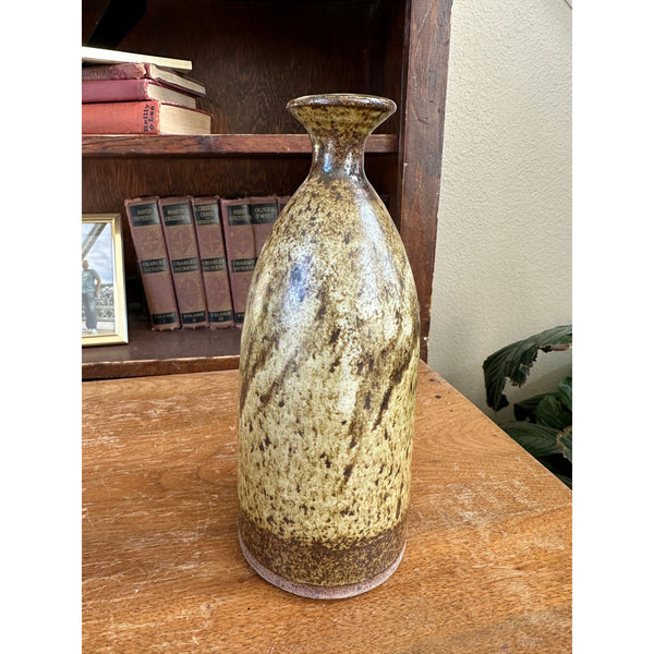 Vintage Ceramic Stoneware Vase Brown and Beige Glazed Handcrafted Studio Pottery