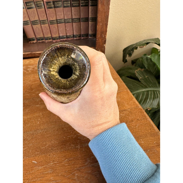 Vintage Ceramic Stoneware Vase Brown and Beige Glazed Handcrafted Studio Pottery