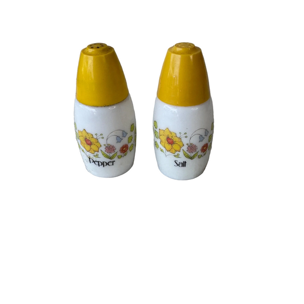 Vintage Westinghouse Gemco Ceramic Salt Pepper Shakers w Yellow Lids and Floral 