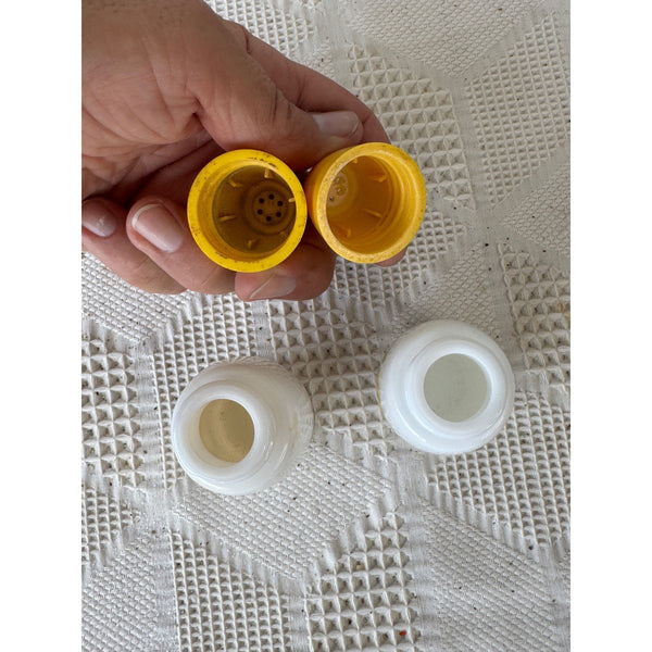 Vintage Westinghouse Gemco Ceramic Salt Pepper Shakers w Yellow Lids and Floral