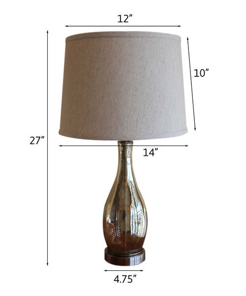 27" Teardrop Lamp Base 2 Pack, Mercury Silver/Gold Glass Table Lamp Set with Natural Shades dimensions