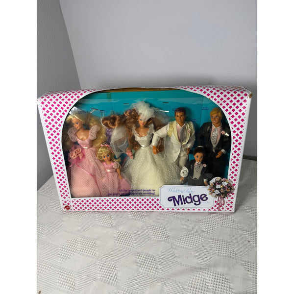 Wedding Party Midge Set Mattel 1990 Barbie Alan Ken Kelly Todd Boxed Dolls Set