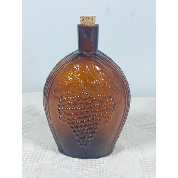 Vintage Clevenger Amber Glass Bottle w Embossed Eagle and Grapes Pattern 1950s
