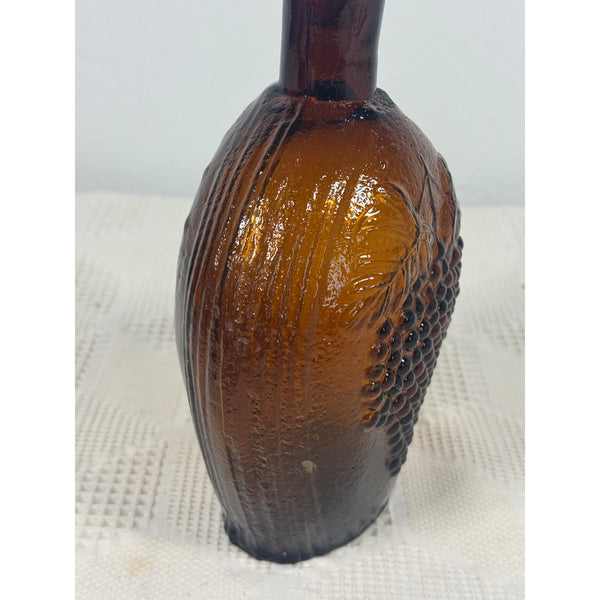 Vintage Clevenger Amber Glass Bottle w Embossed Eagle and Grapes Pattern 1950s