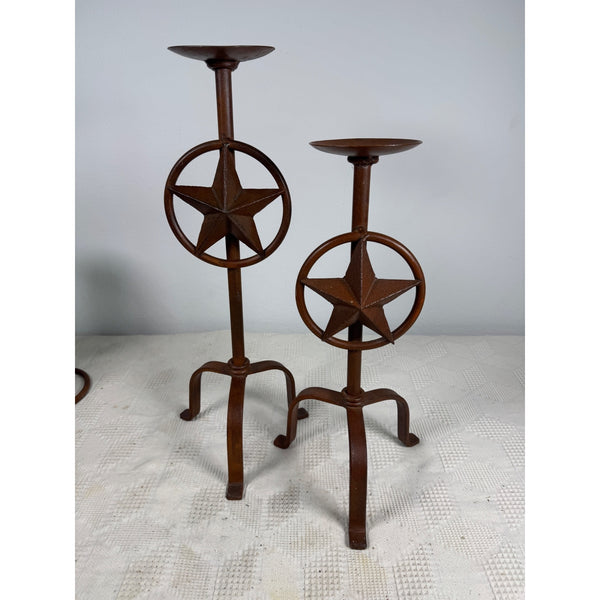 Rustic Iron Texas Star Candle Holders Set Of 2 Western Style Decor Rust Finish
