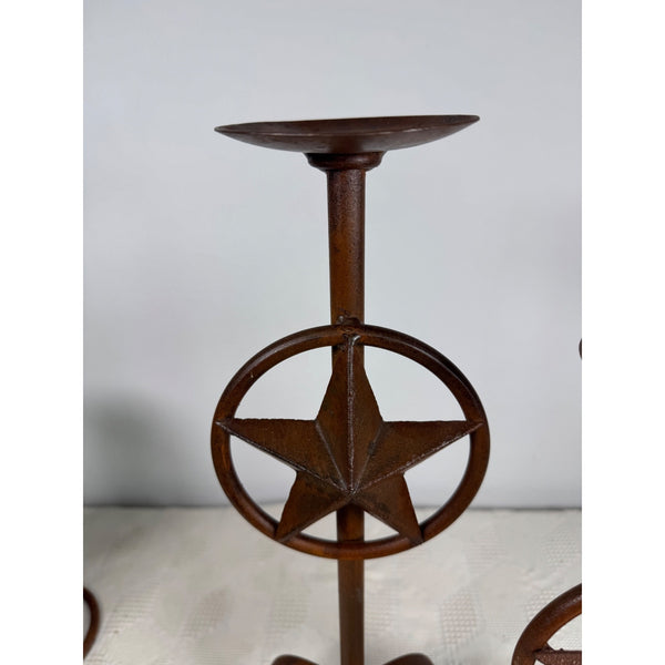 Rustic Iron Texas Star Candle Holders Set Of 2 Western Style Decor Rust Finish