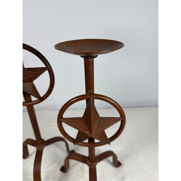Rustic Iron Texas Star Candle Holders Set Of 2 Western Style Decor Rust Finish