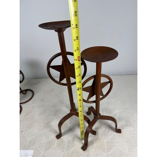 Rustic Iron Texas Star Candle Holders Set Of 2 Western Style Decor Rust Finish
