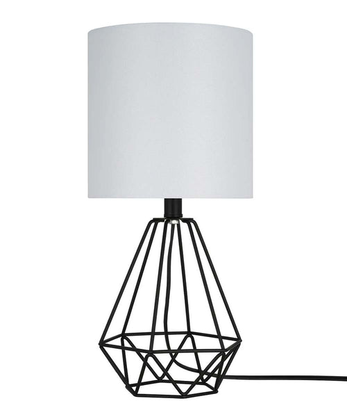 Catalina 18"H Metal Geometric Cage Matte Black Finish Table Lamp with White Linen Drum Shade modern