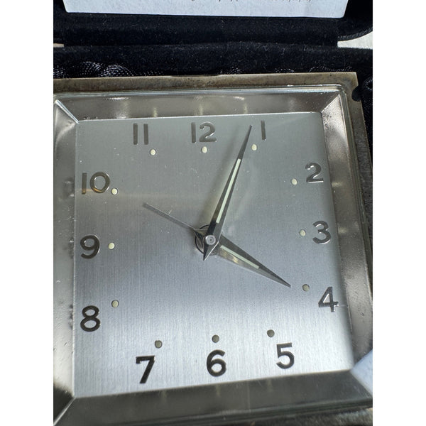 Levenger Silver Desk Clock In Black Travel Case With Fold Out Stand