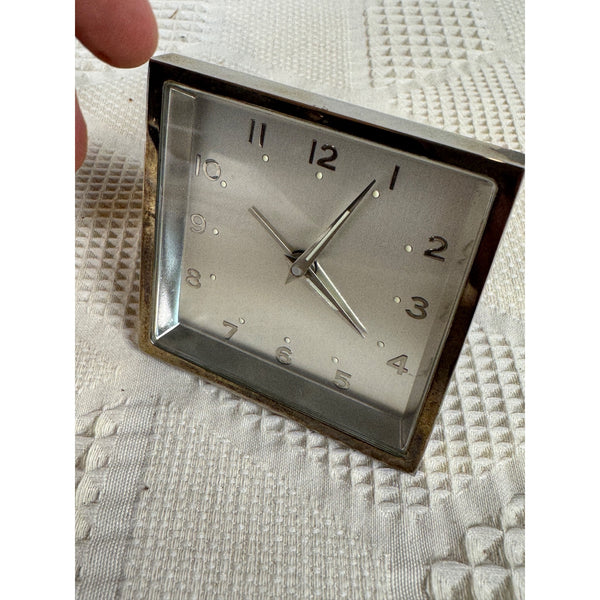 Levenger Silver Desk Clock In Black Travel Case With Fold Out Stand