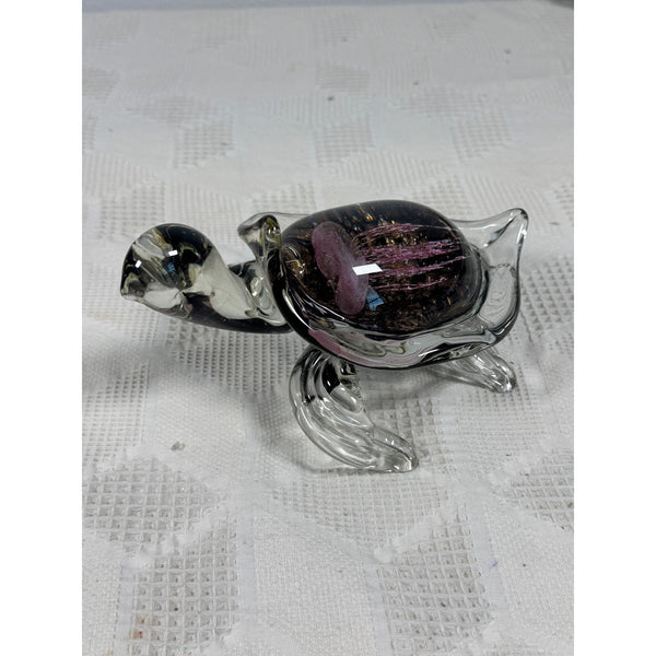 Hand Blown Glass Turtle Figurine Pink Jellyfish Murano style Design Collectible