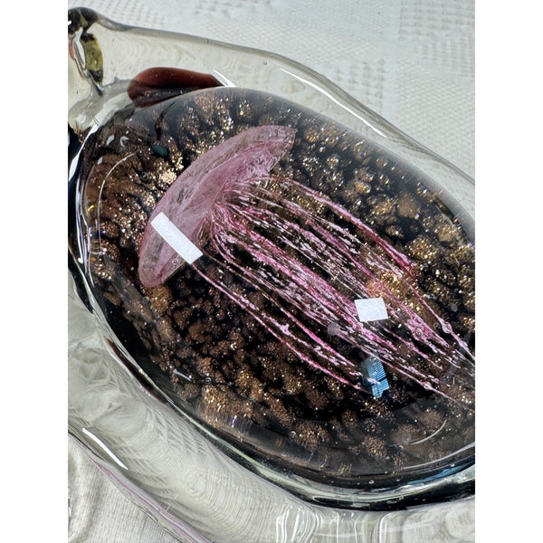 Hand Blown Glass Turtle Figurine Pink Jellyfish Murano style Design Collectible
