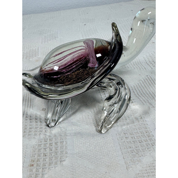 Hand Blown Glass Turtle Figurine Pink Jellyfish Murano style Design Collectible