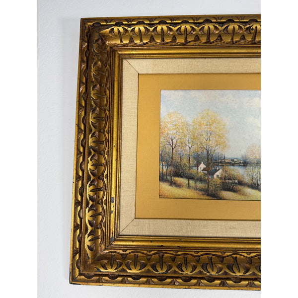 Vintage Landscape Art Print By Jean-Louis Vergne In Ornate Gold Frame No Glass