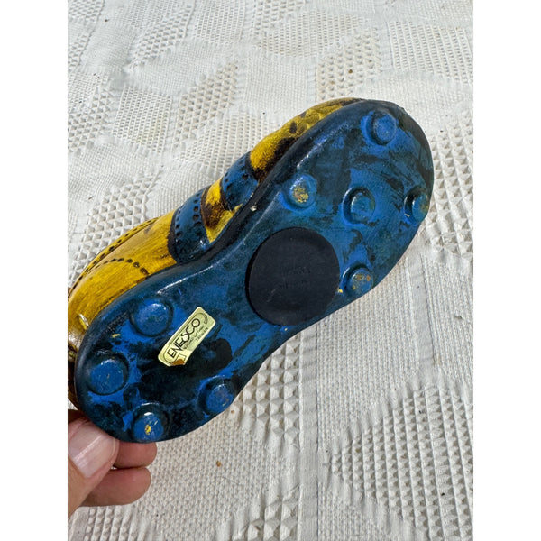 Vintage Enesco Ceramic Shoe Bank Yellow and Blue Hand Painted 1970s Retro